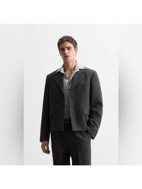 NWOT Zara Italian Manteco Wool TEXTURED BUTTON-UP SUIT BLAZER